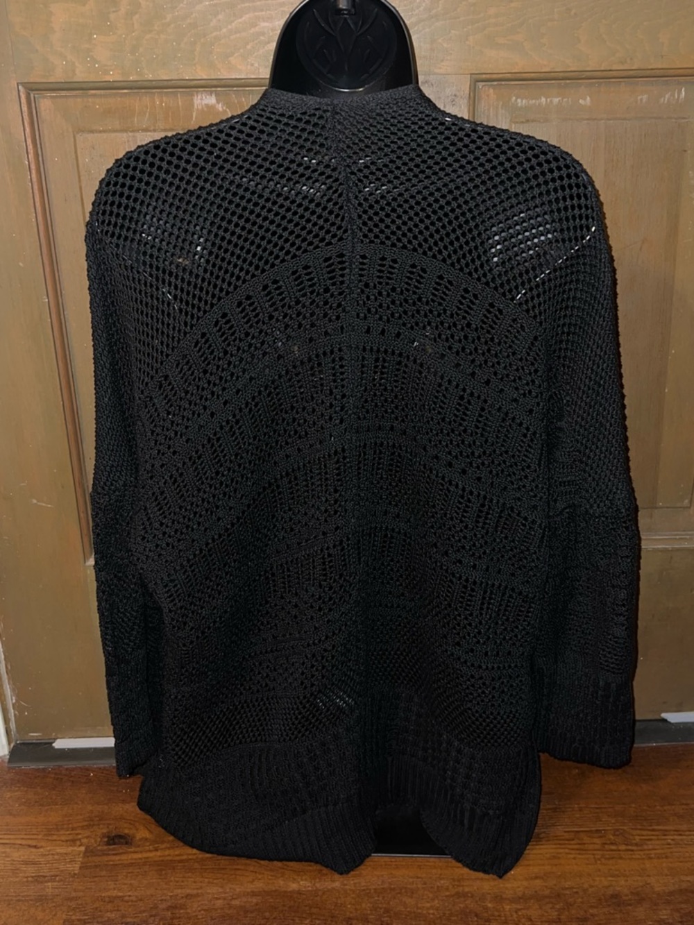 Crochet Black Open-Front Knit Long Sleeve Flowy Cardigan One Size - Picture 3 of 7
